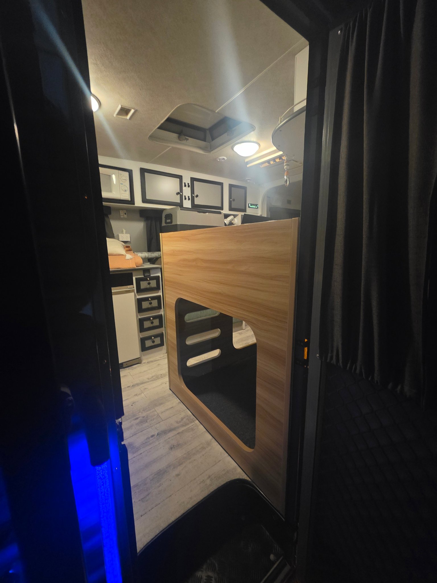 Timber bunk joinery inside a caravan